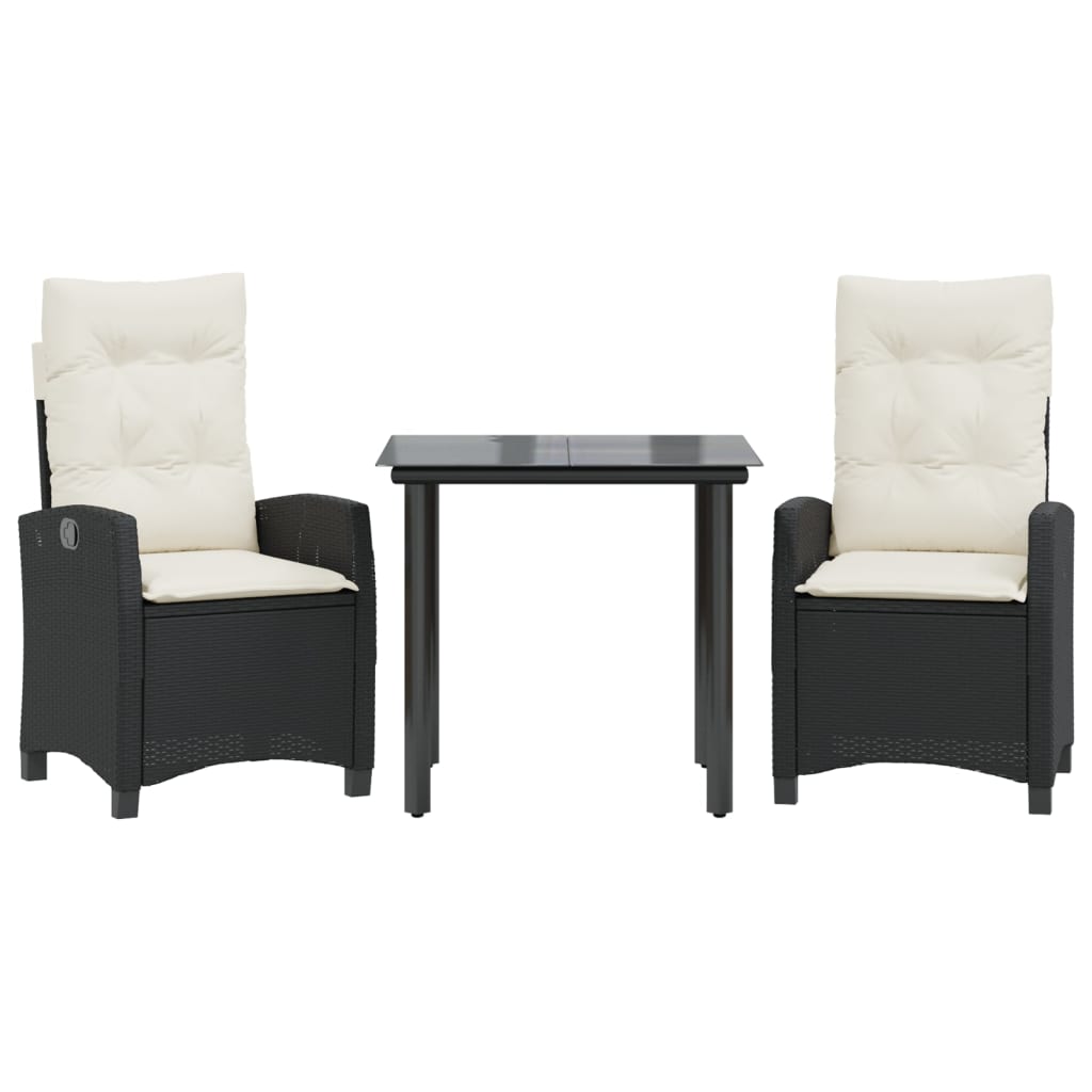 Ensemble à manger de jardin avec coussins 3 pcs Noir