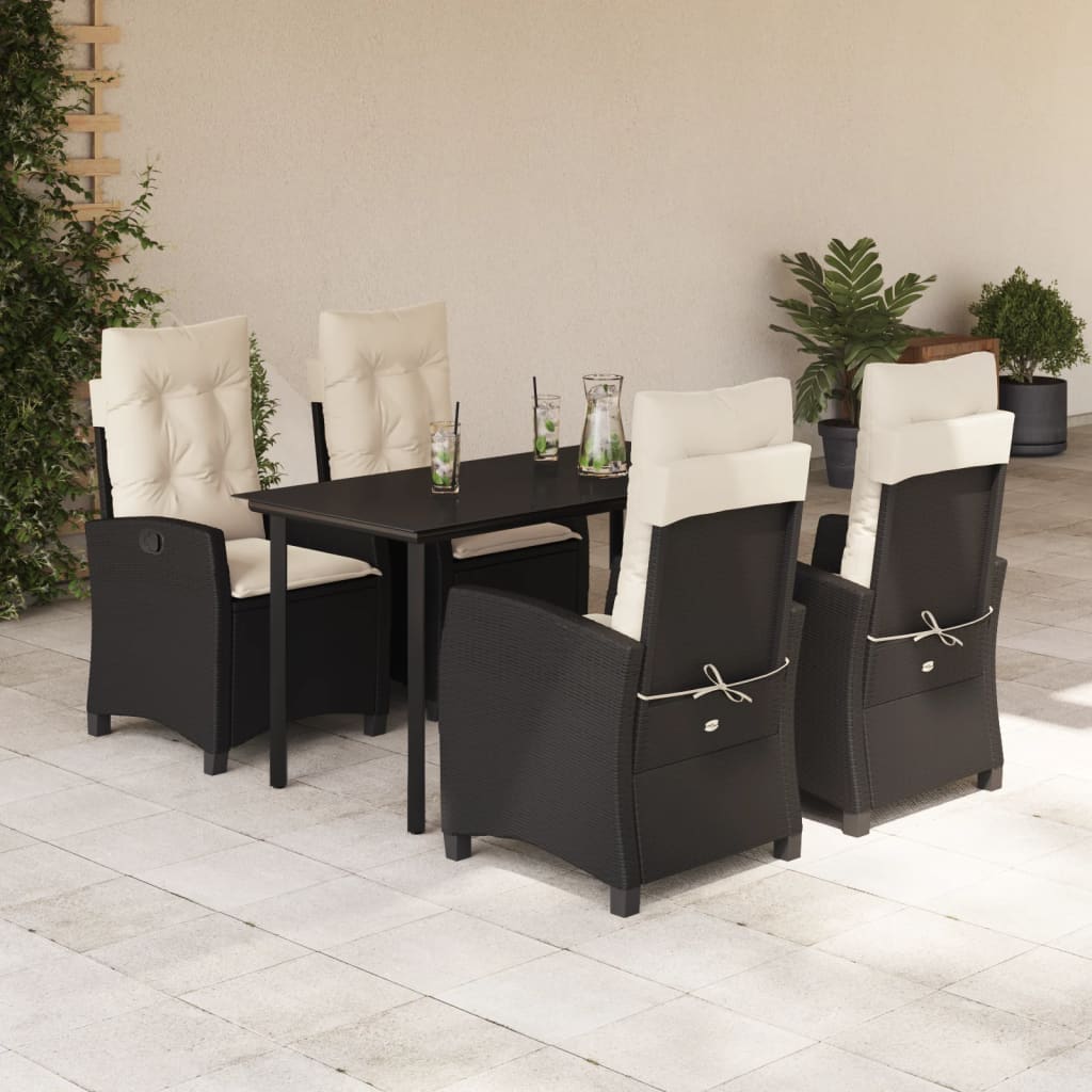 Ensemble à manger de jardin coussins 5pcs Noir Résine tressée