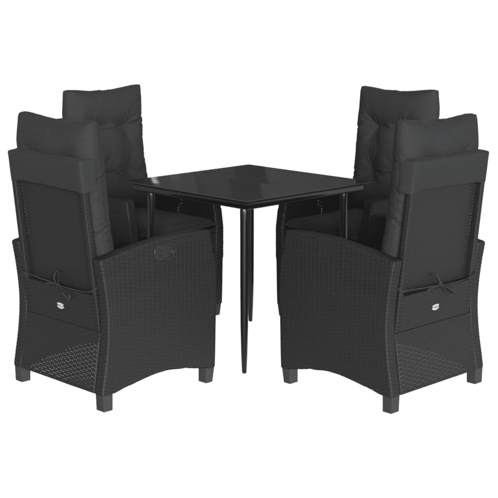 Ensemble à manger de jardin coussins 5pcs Noir Résine tressée