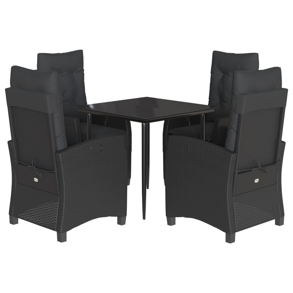 Ensemble à manger de jardin coussins 5pcs Noir Résine tressée