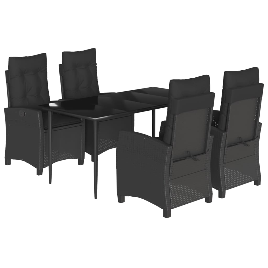 Ensemble à manger de jardin coussins 5pcs Noir Résine tressée