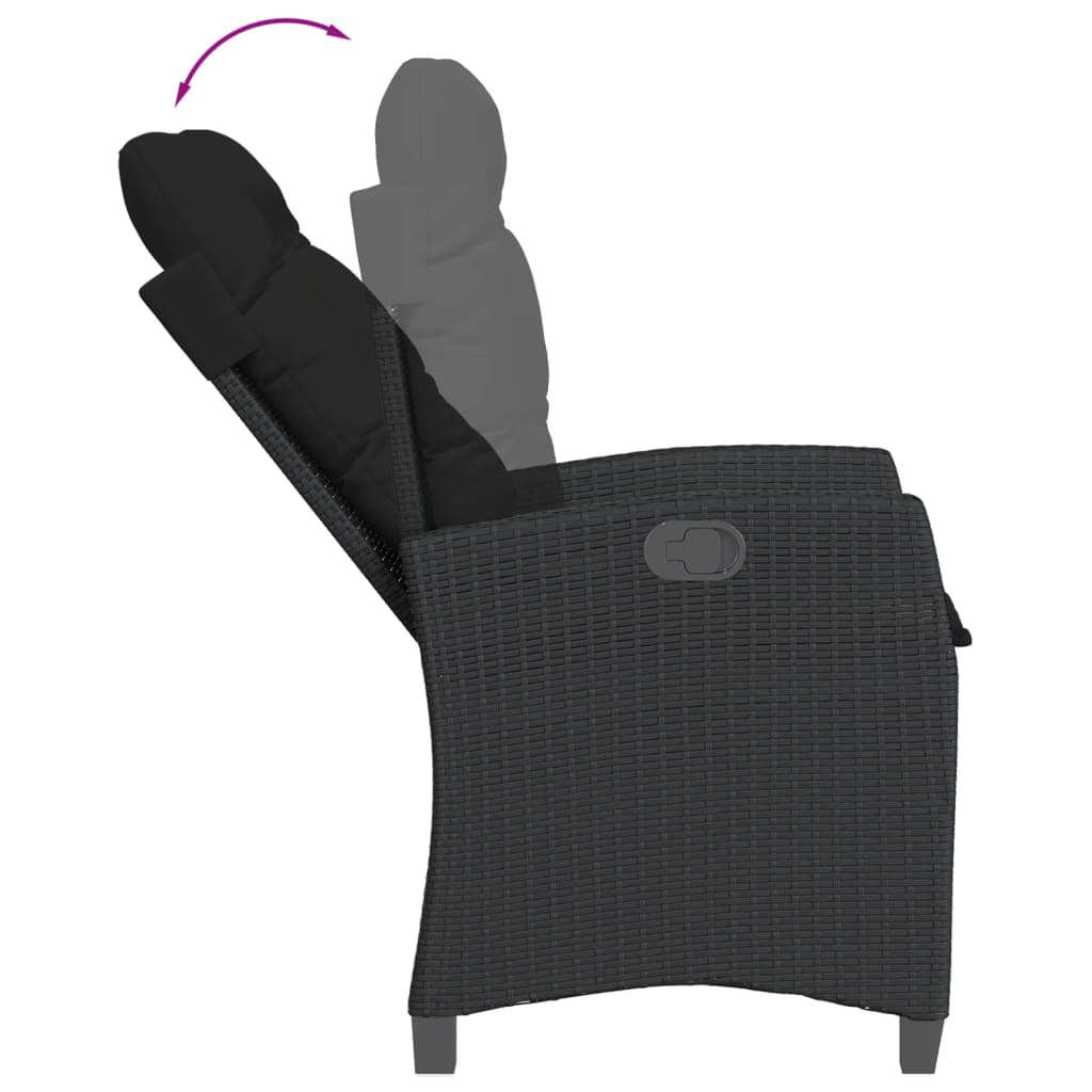 Ensemble à manger de jardin coussins 7pcs Noir Résine tressée