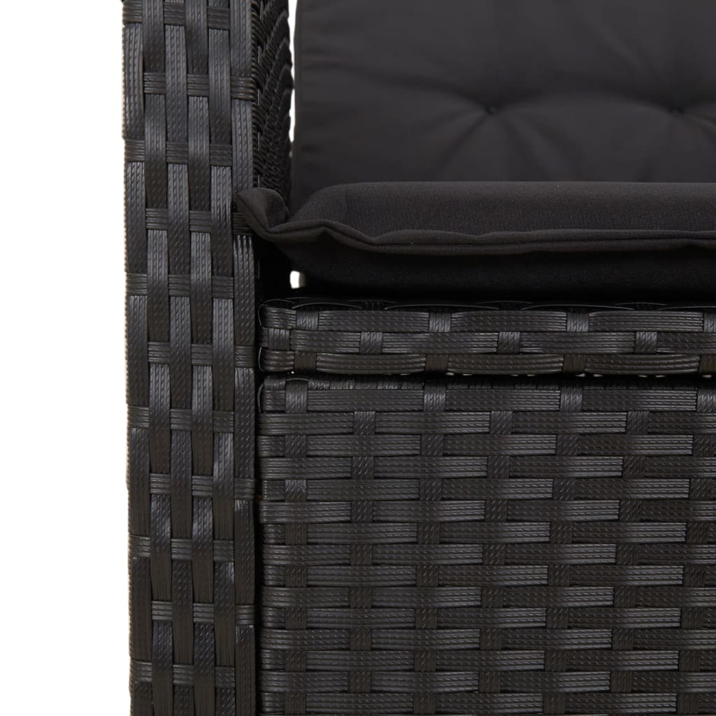 Ensemble à manger de jardin coussins 7pcs Noir Résine tressée