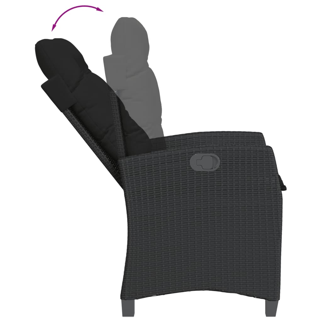 Ensemble à manger de jardin avec coussins 3 pcs Noir