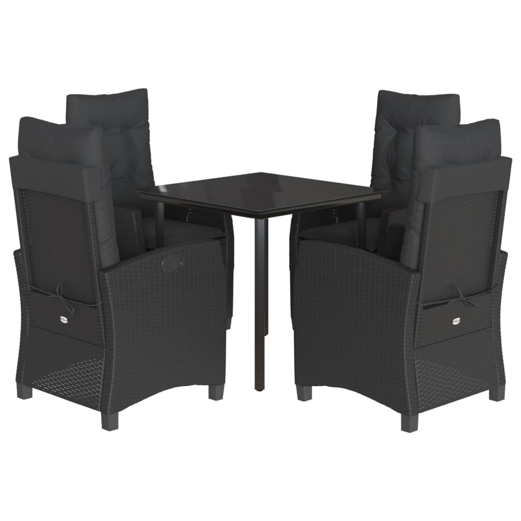 Ensemble à manger de jardin coussins 5pcs Noir Résine tressée