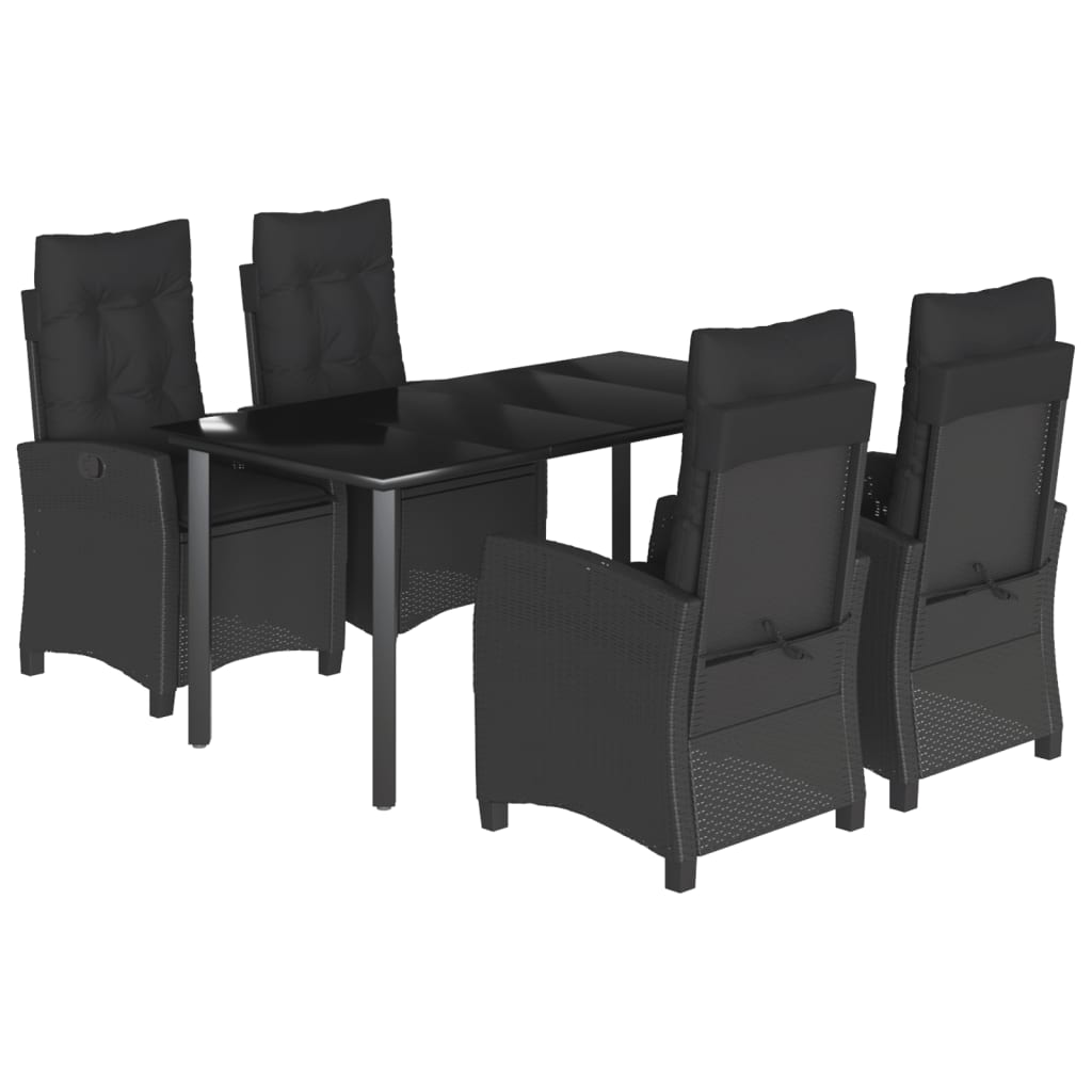Ensemble à manger de jardin coussins 5pcs Noir Résine tressée