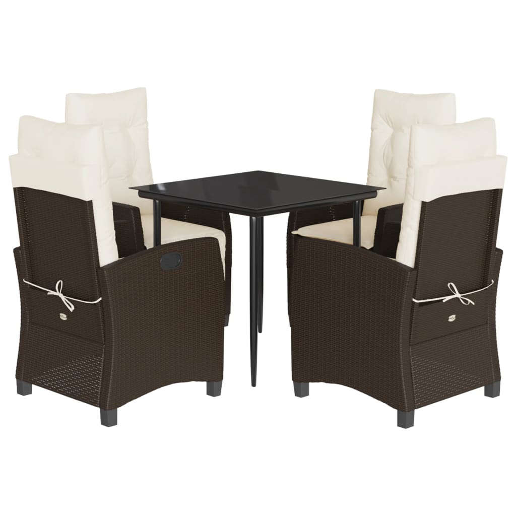 Ensemble à manger de jardin 5 pcs et coussins marron poly rotin