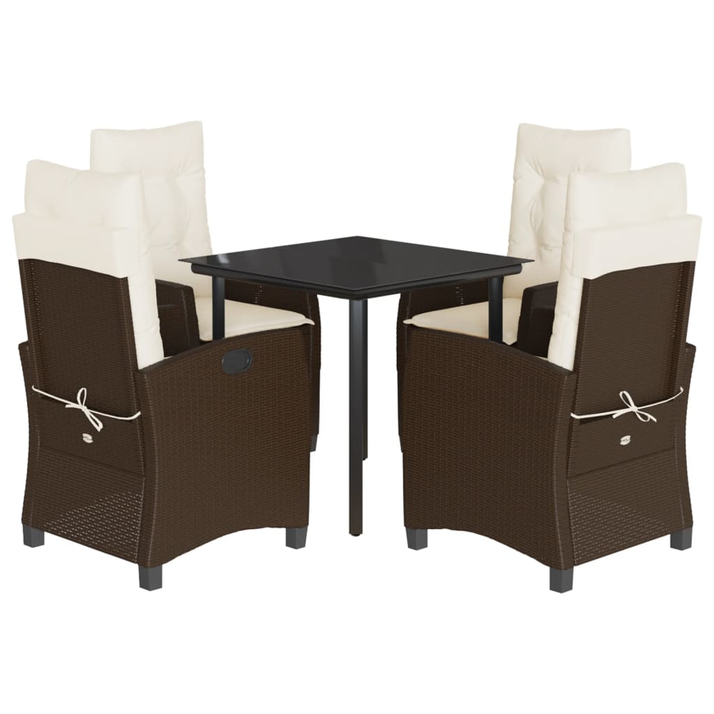 Ensemble à manger de jardin 5 pcs et coussins marron poly rotin