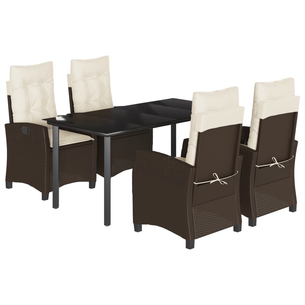 Ensemble à manger de jardin 5 pcs et coussins marron poly rotin
