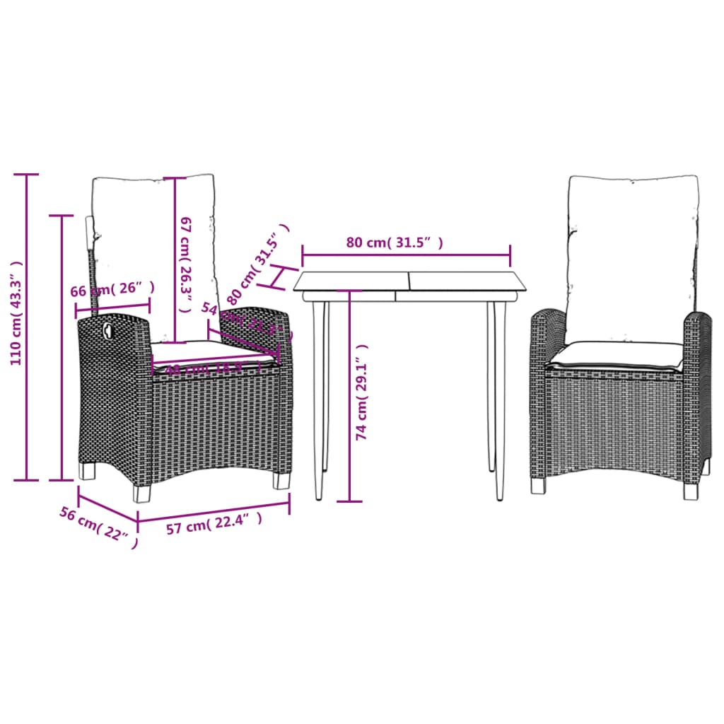 Ensemble à manger de jardin 3 pcs coussins gris résine tressée