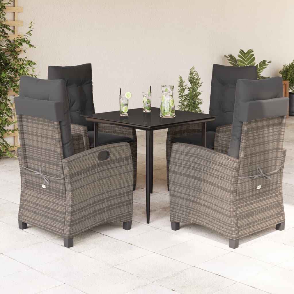 Ensemble à manger de jardin 5 pcs coussins gris résine tressée