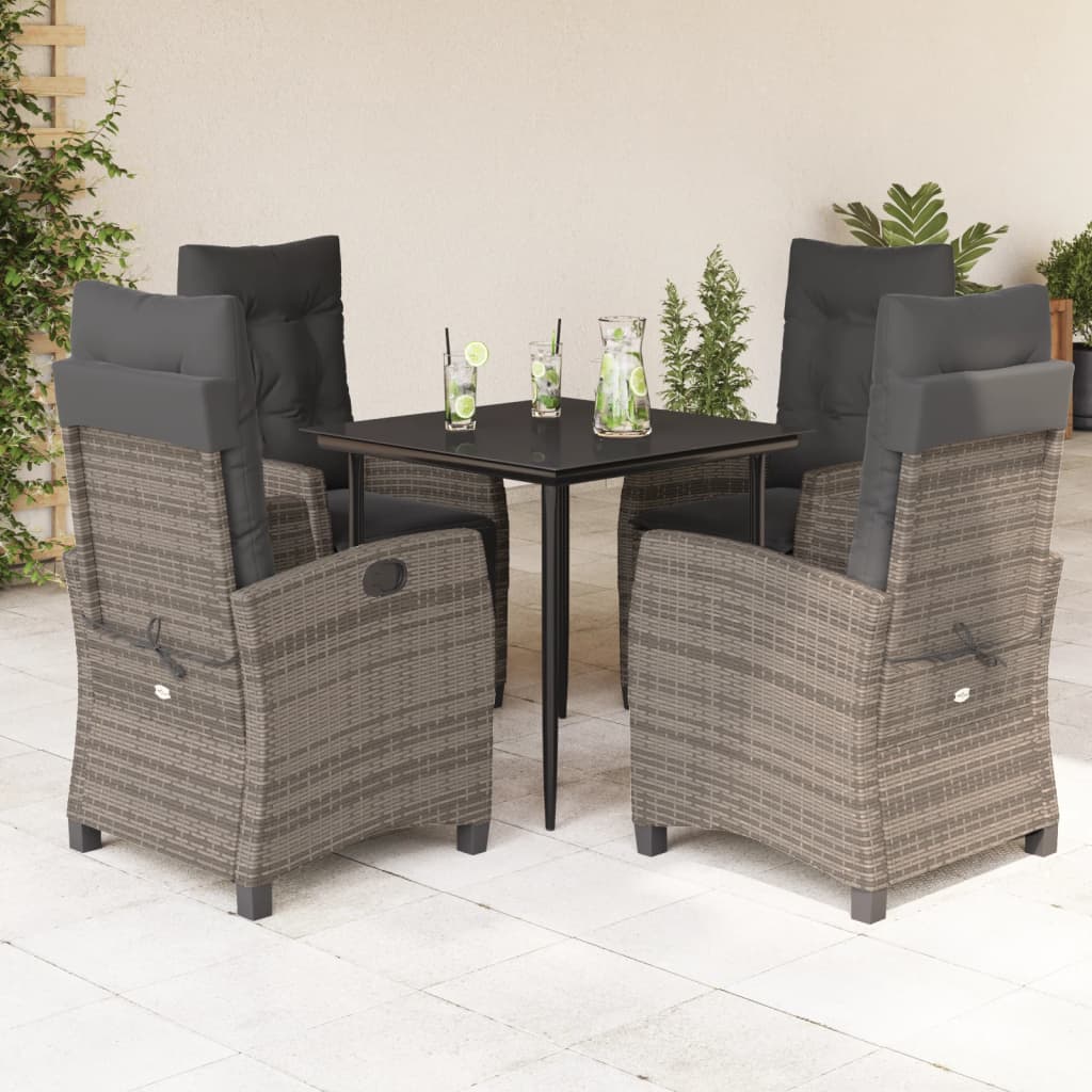 Ensemble à manger de jardin 5 pcs coussins gris résine tressée