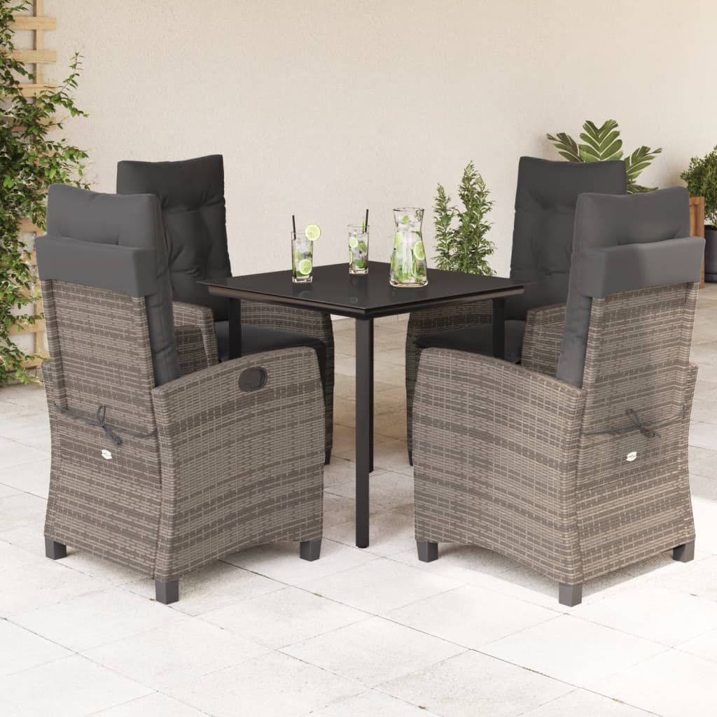 Ensemble à manger de jardin 5 pcs coussins gris résine tressée