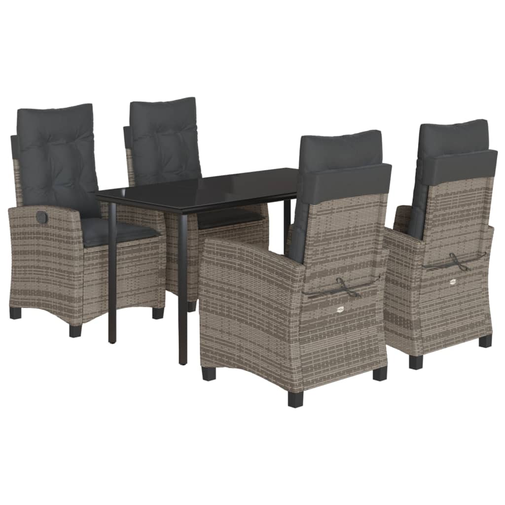 Ensemble à manger de jardin 5 pcs coussins gris résine tressée