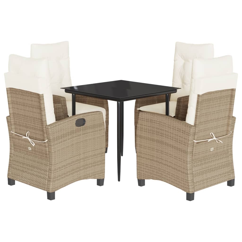 Ensemble à manger de jardin avec coussins 5pcs Beige poly rotin