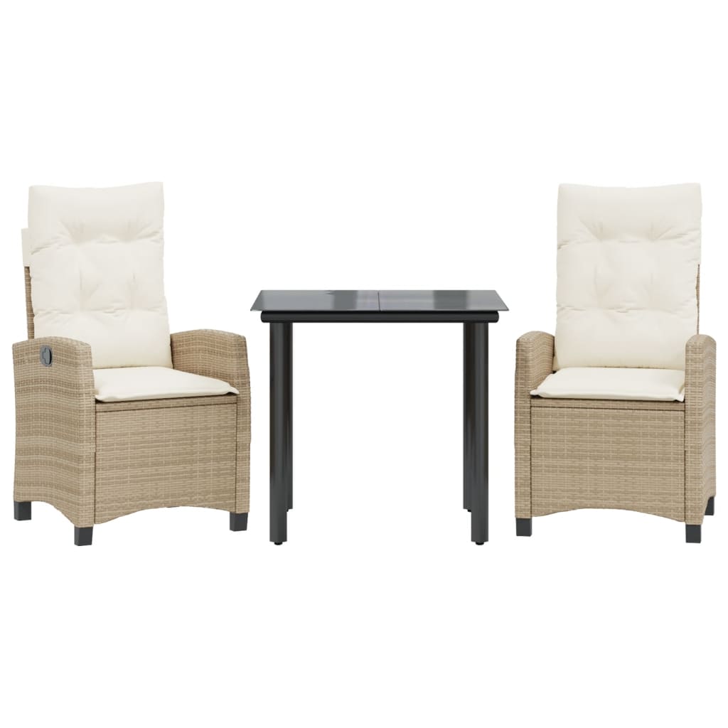 Ensemble à manger de jardin et coussins 3 pcs Beige poly rotin