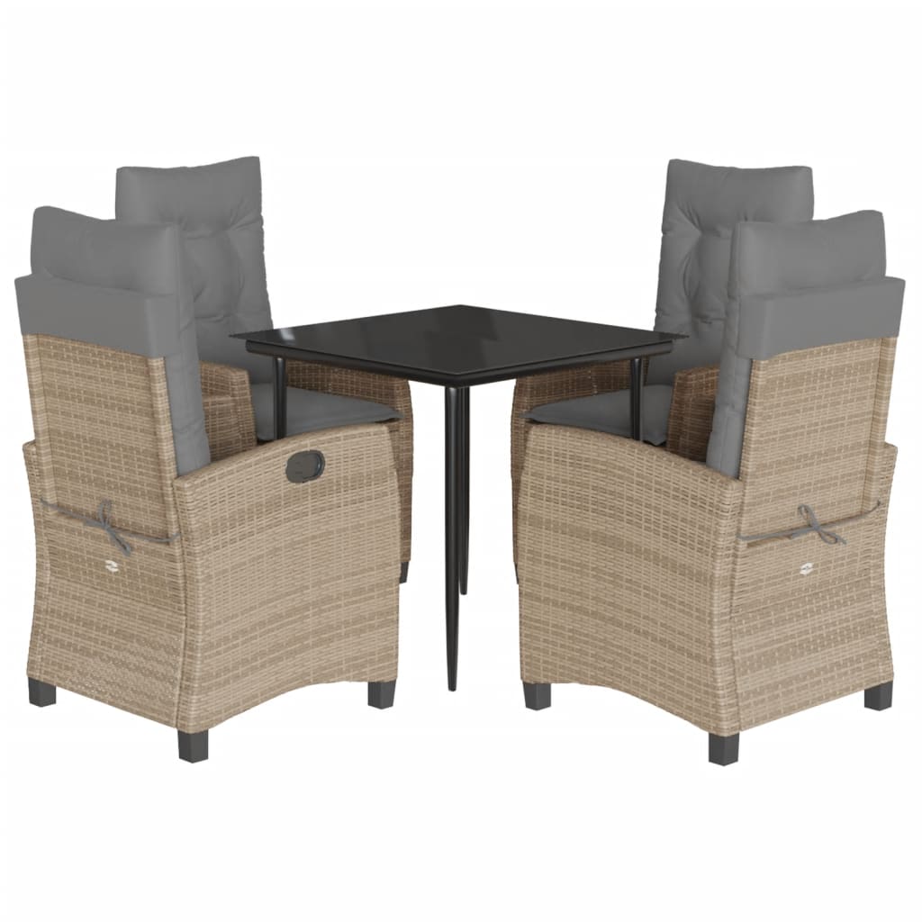 Ensemble à manger de jardin coussins 5 pcs mélange beige rotin