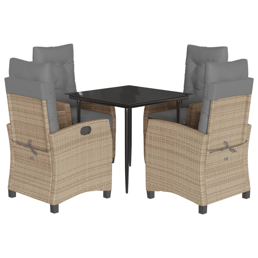 Ensemble à manger de jardin coussins 5 pcs mélange beige rotin