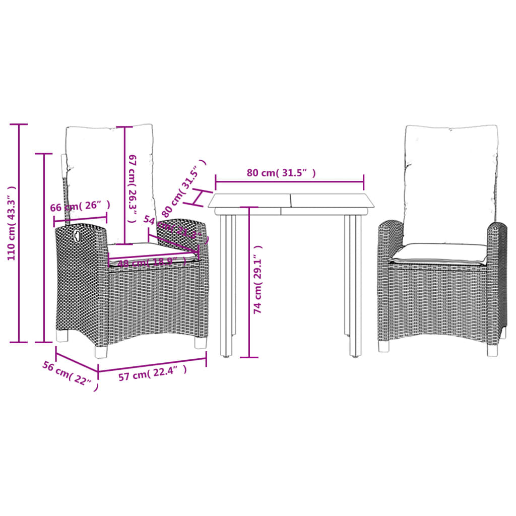 Ensemble à manger de jardin et coussins 3 pcs mélange beige