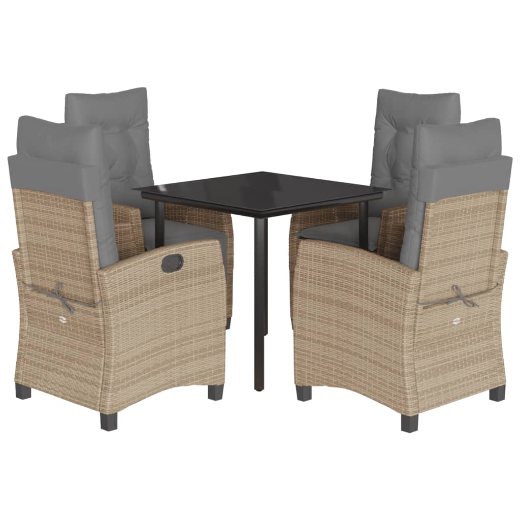Ensemble à manger de jardin coussins 5 pcs mélange beige rotin