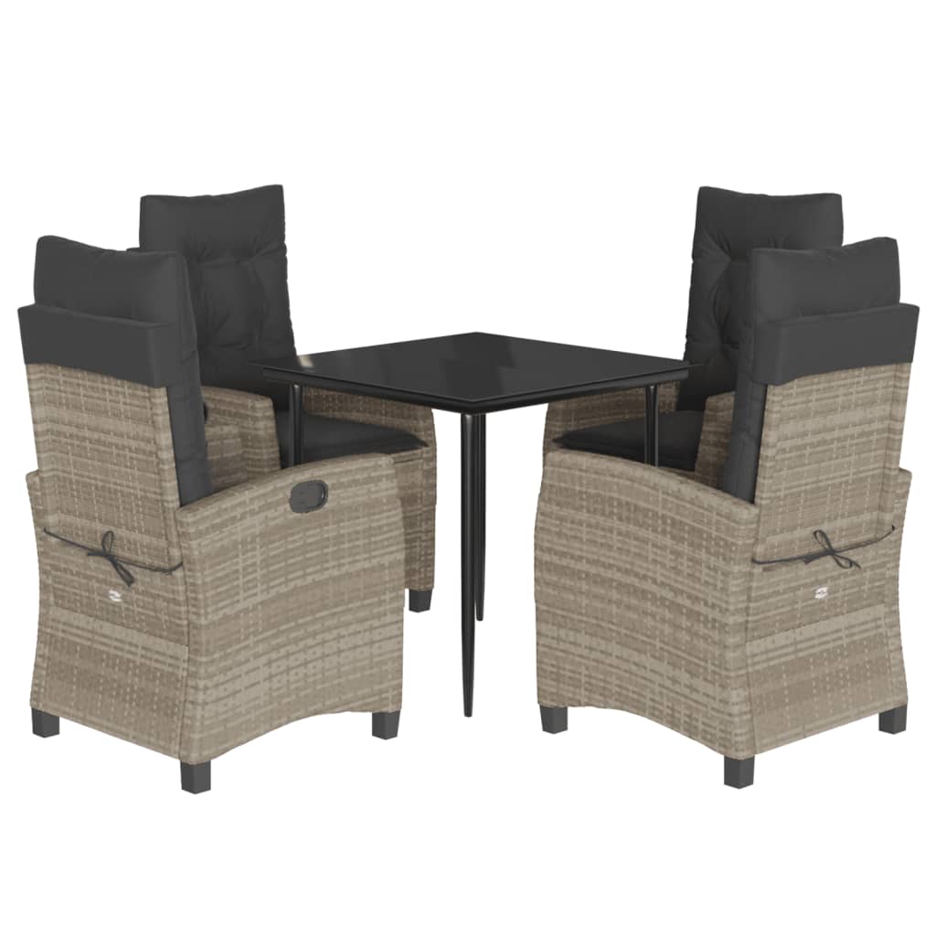 Ensemble à manger de jardin et coussins 5 pcs gris clair rotin