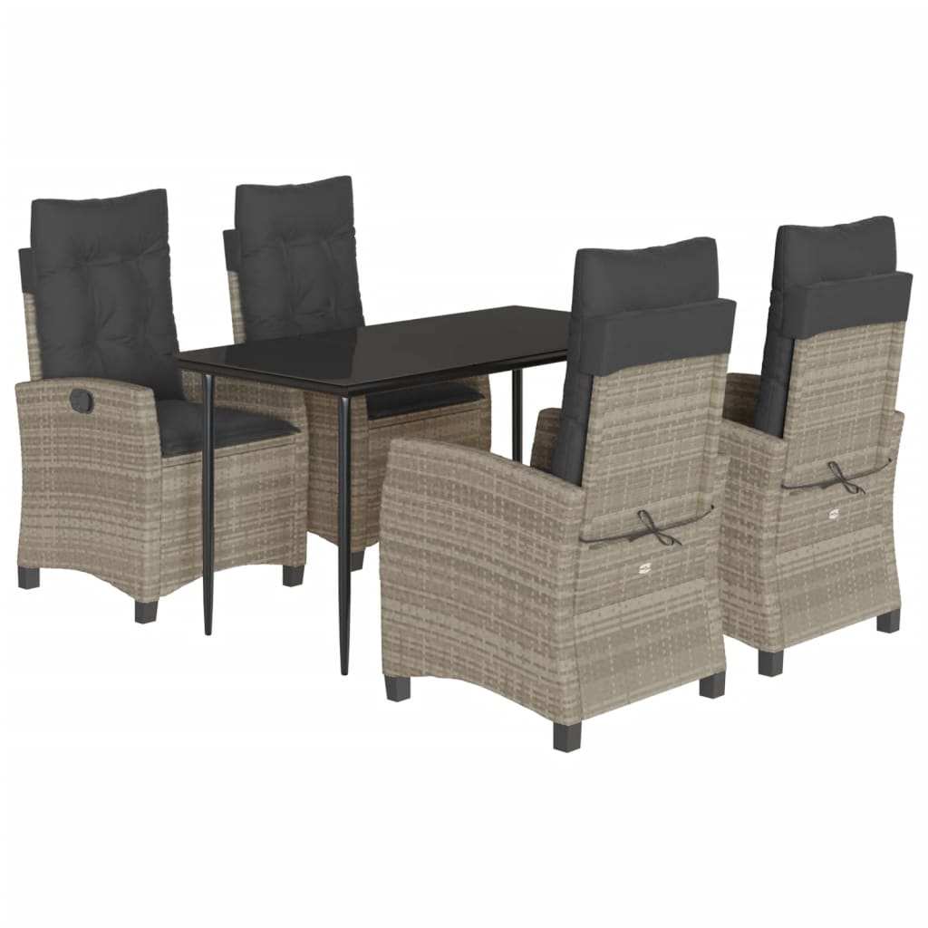 Ensemble à manger de jardin et coussins 5 pcs gris clair rotin