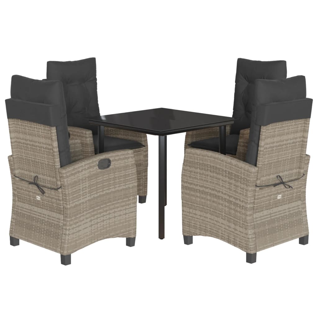 Ensemble à manger de jardin et coussins 5 pcs gris clair rotin