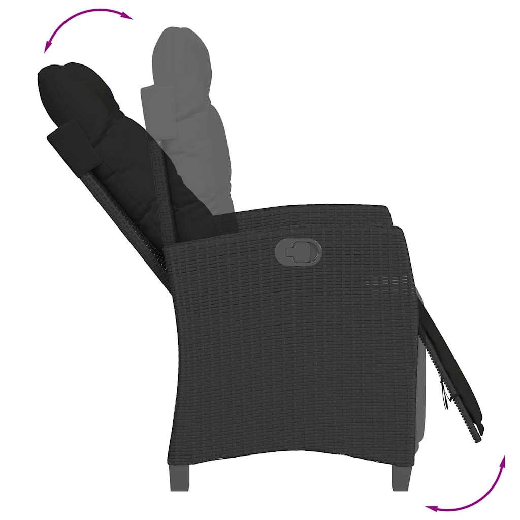 Ensemble à manger de jardin avec coussins 3 pcs Noir