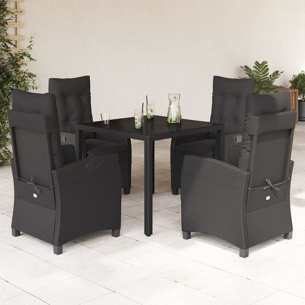 Ensemble à manger de jardin coussins 5pcs Noir Résine tressée
