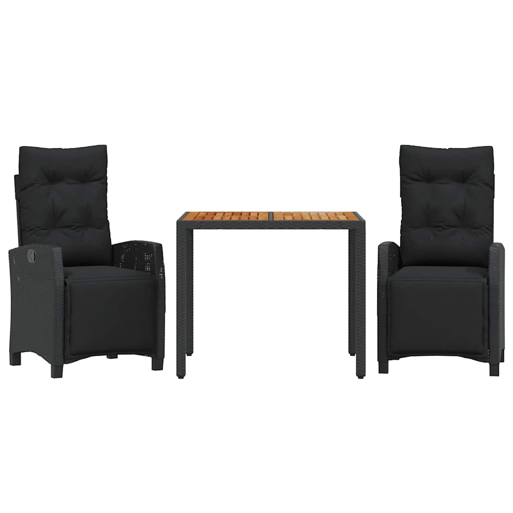 Ensemble à manger de jardin avec coussins 3 pcs Noir