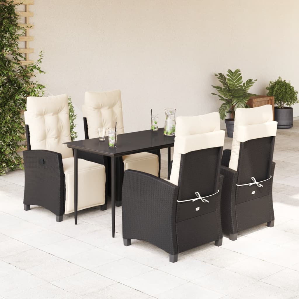 Ensemble à manger de jardin coussins 5pcs Noir Résine tressée