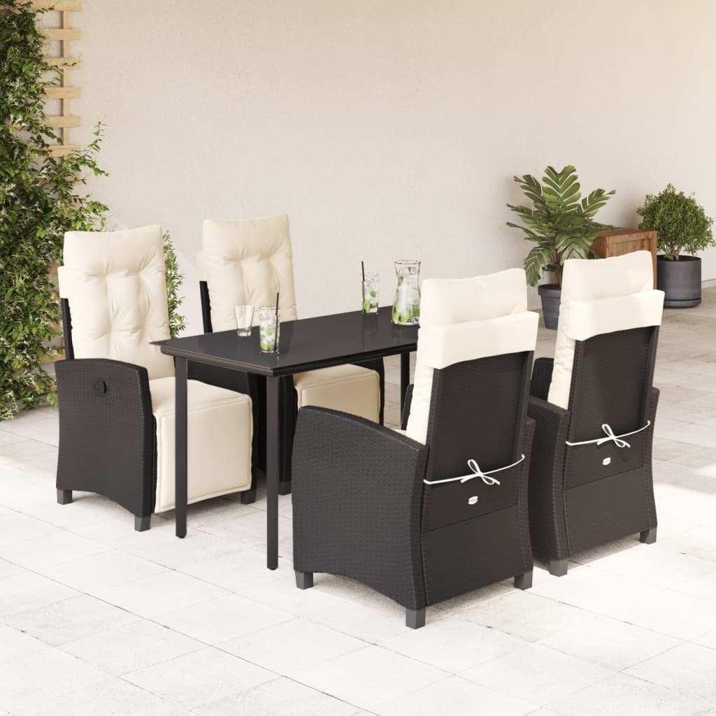 Ensemble à manger de jardin coussins 5pcs Noir Résine tressée