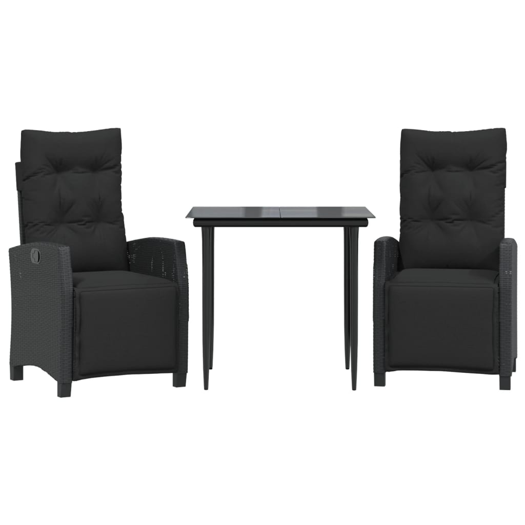 Ensemble à manger de jardin avec coussins 3 pcs Noir