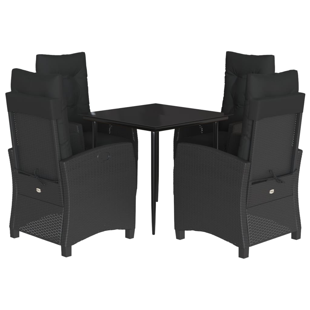 Ensemble à manger de jardin coussins 5pcs Noir Résine tressée