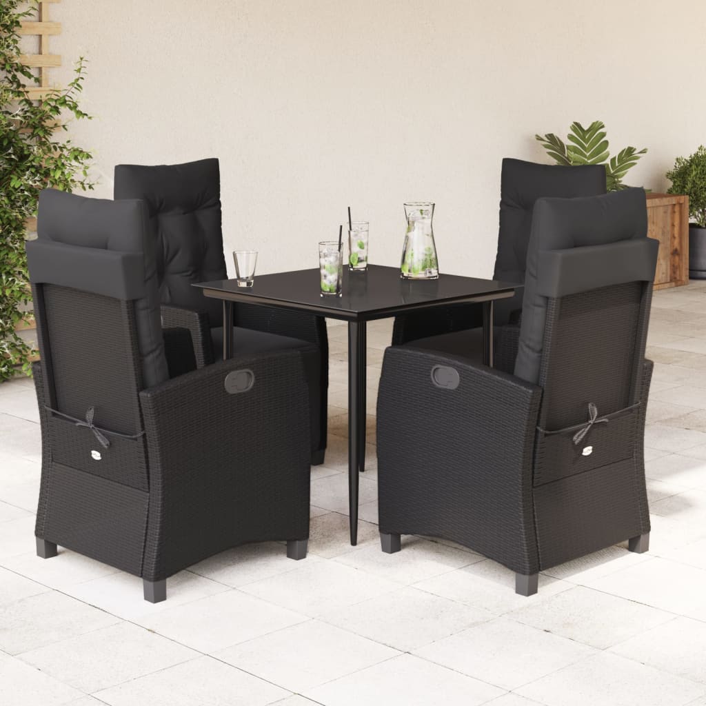 Ensemble à manger de jardin coussins 5pcs Noir Résine tressée