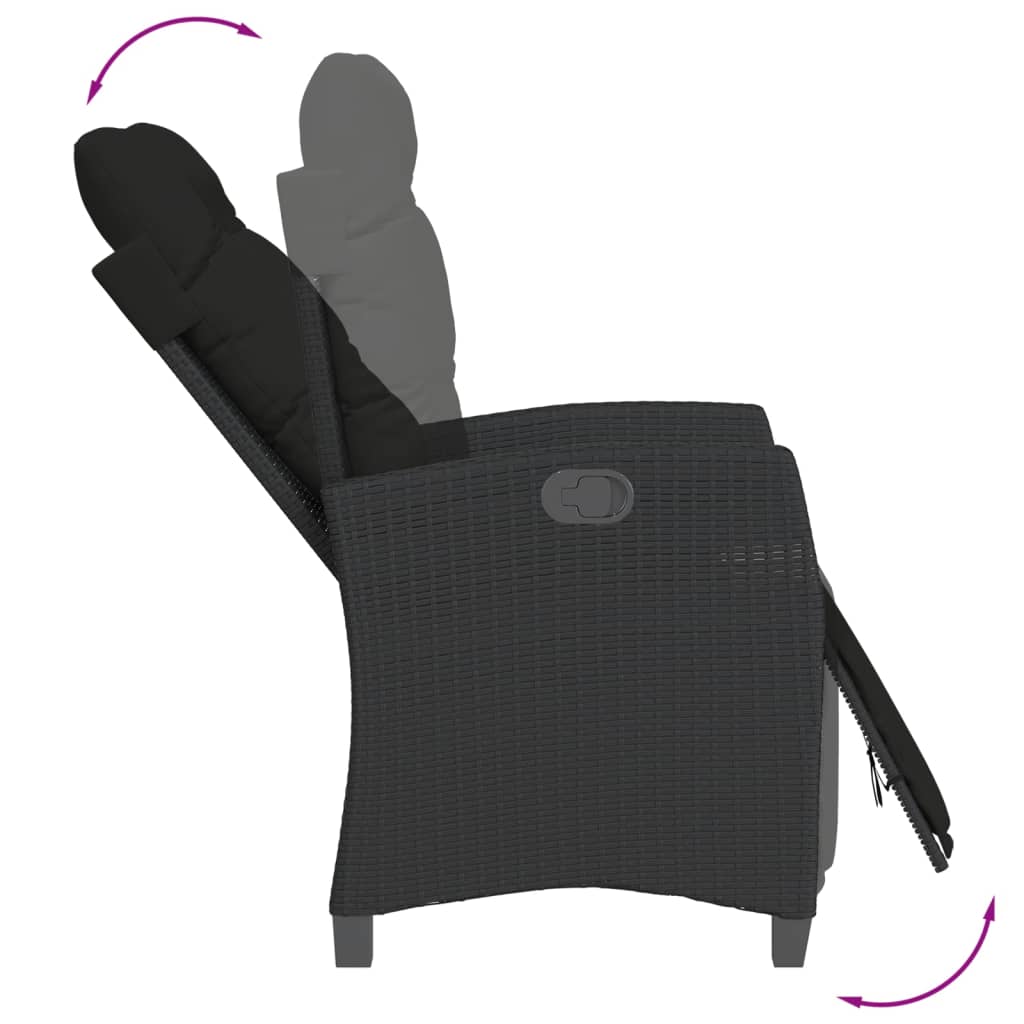 Ensemble à manger de jardin avec coussins 3 pcs Noir