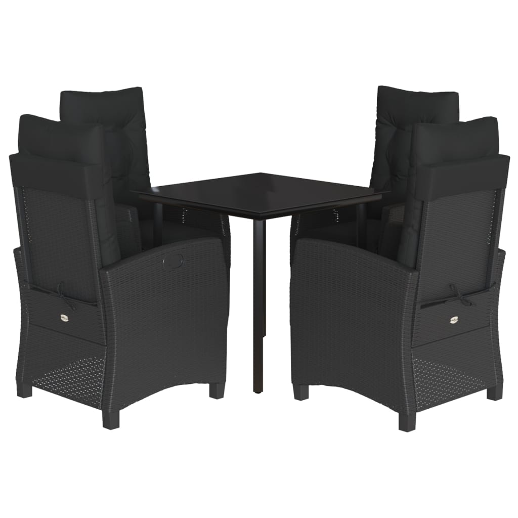 Ensemble à manger de jardin coussins 5pcs Noir Résine tressée