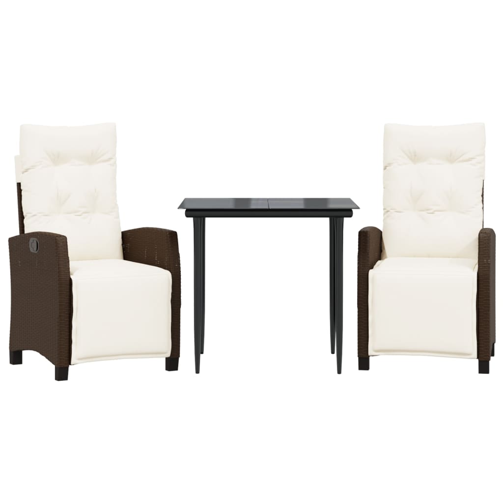 Ensemble à manger de jardin 3 pcs et coussins marron poly rotin