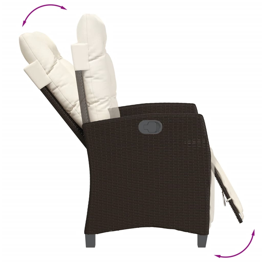 Ensemble à manger de jardin 3 pcs et coussins marron poly rotin