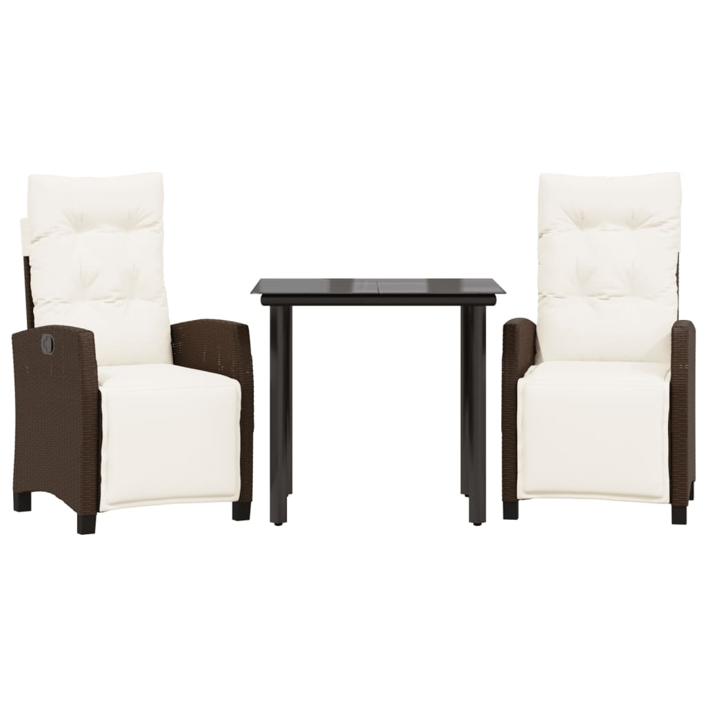 Ensemble à manger de jardin 3 pcs et coussins marron poly rotin