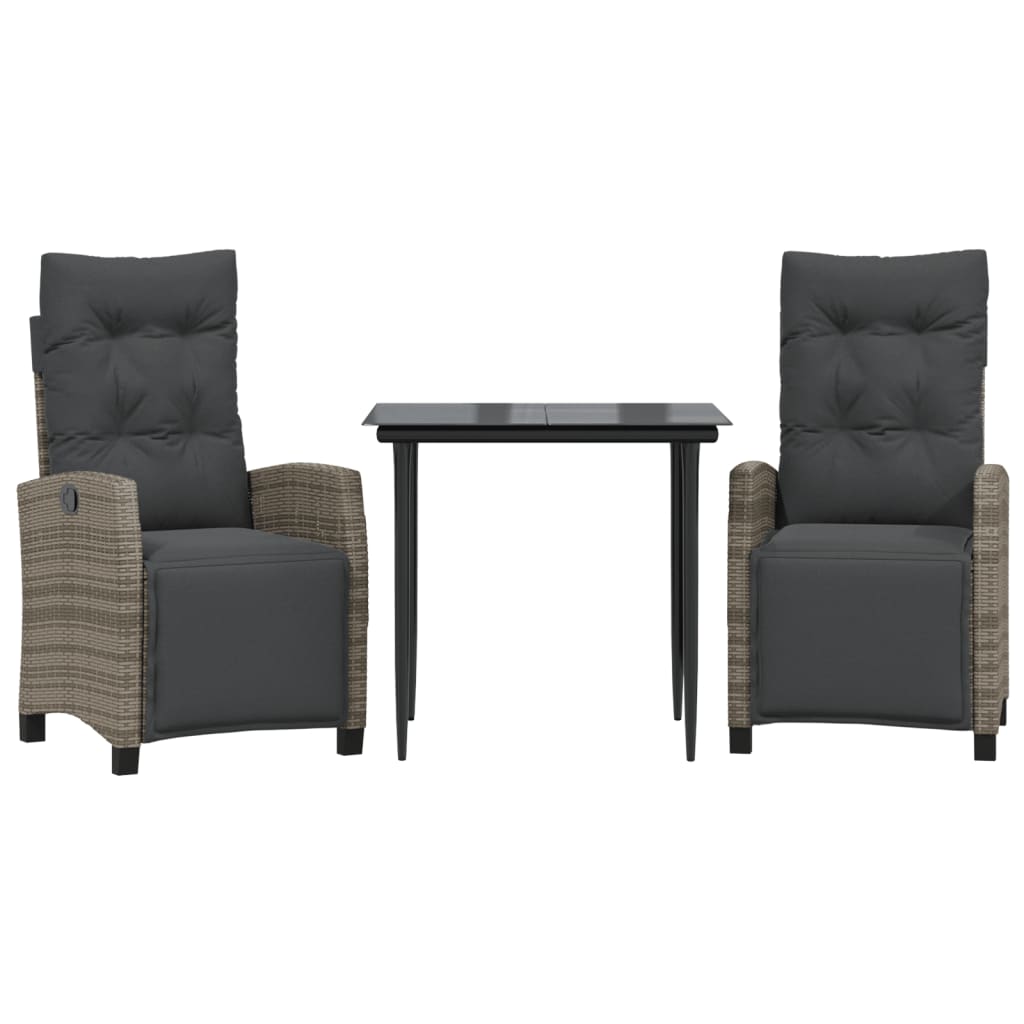 Ensemble à manger de jardin 3 pcs coussins gris résine tressée