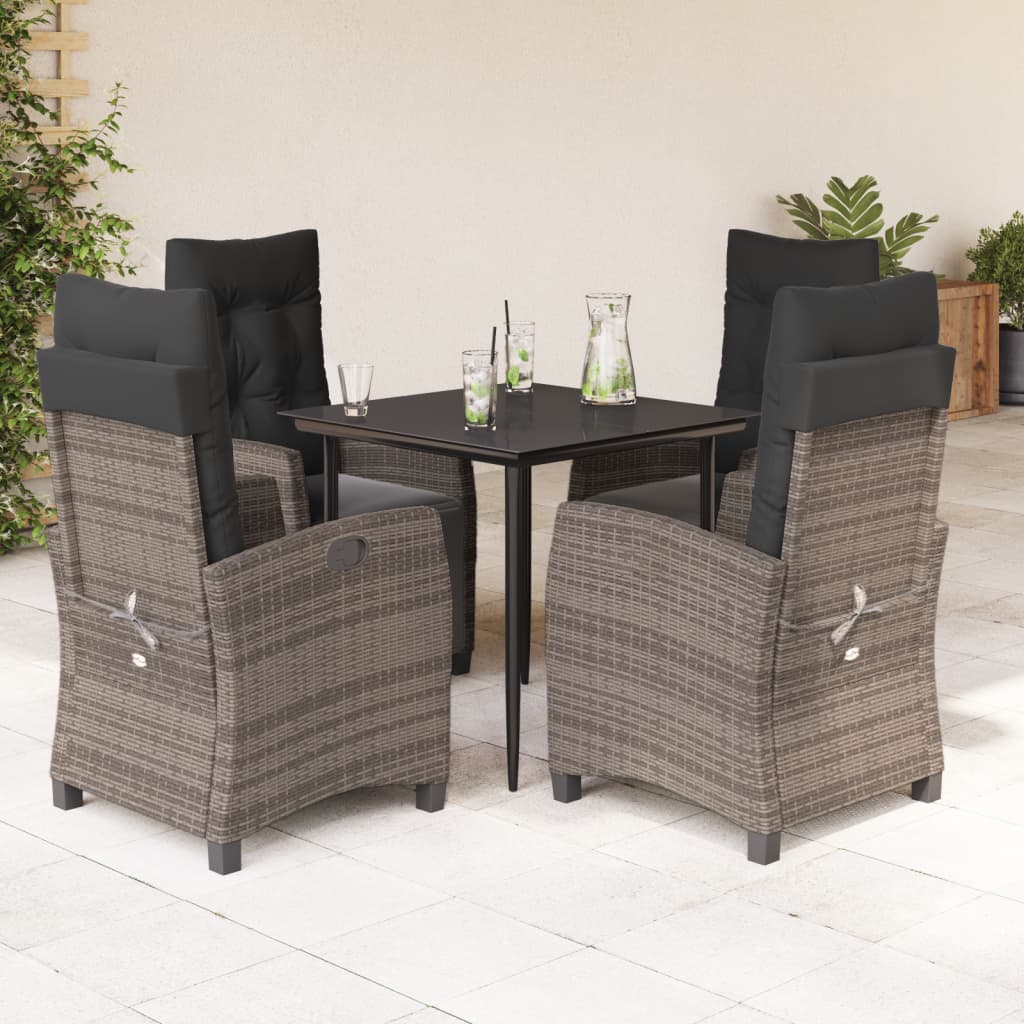 Ensemble à manger de jardin 5 pcs coussins gris résine tressée