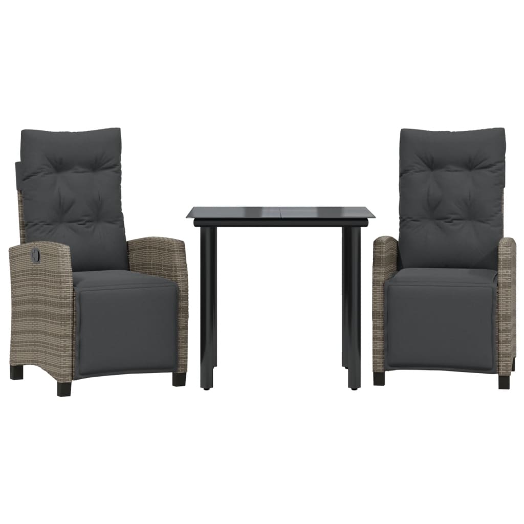 Ensemble à manger de jardin 3 pcs coussins gris résine tressée