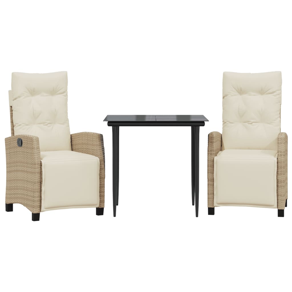 Ensemble à manger de jardin et coussins 3 pcs Beige poly rotin