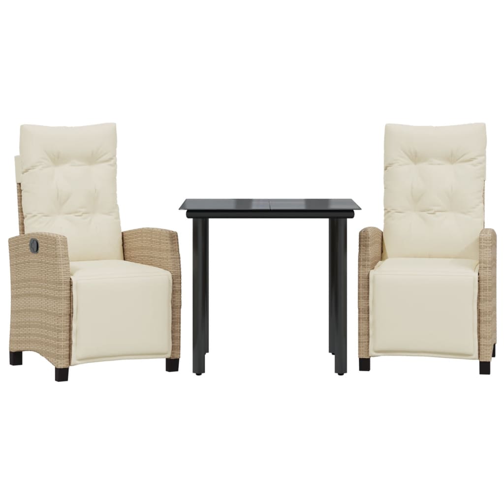 Ensemble à manger de jardin et coussins 3 pcs Beige poly rotin