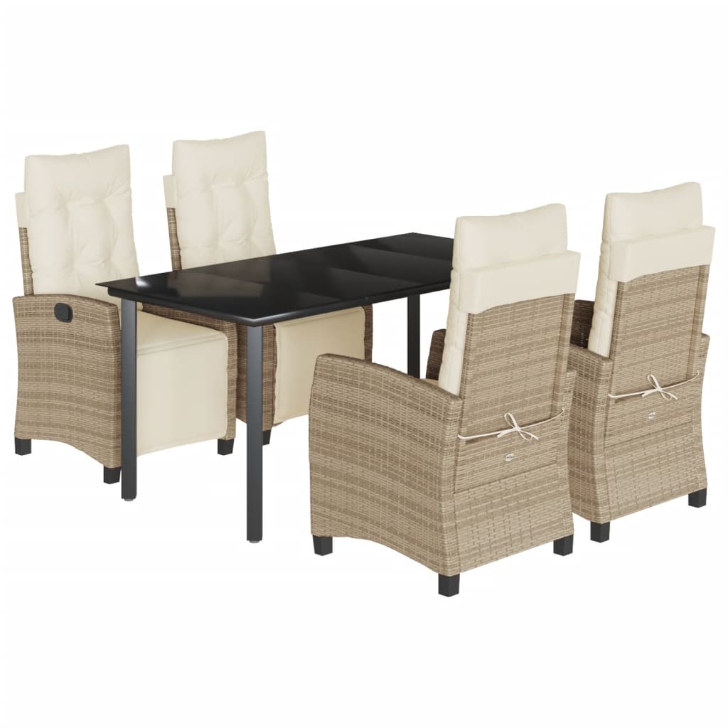 Ensemble à manger de jardin avec coussins 5pcs Beige poly rotin