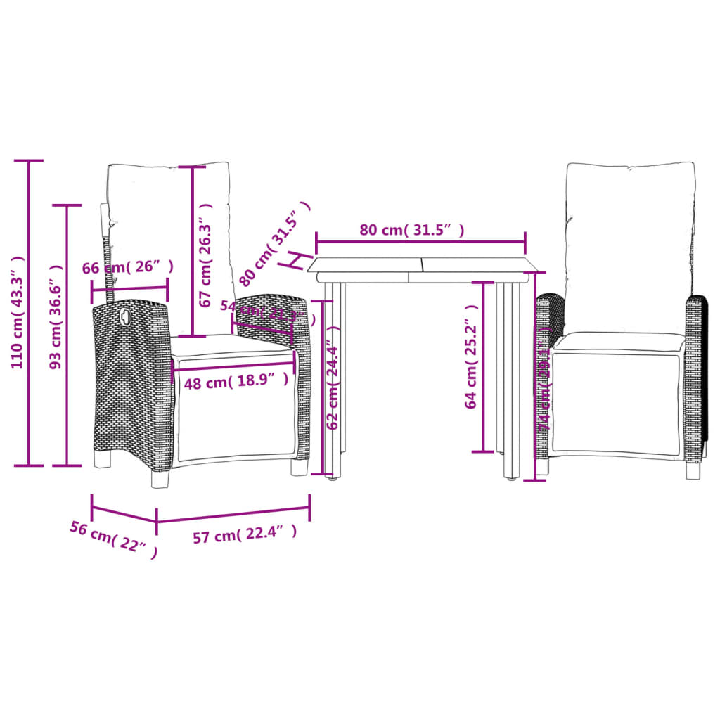 Ensemble à manger de jardin et coussins 3 pcs mélange beige