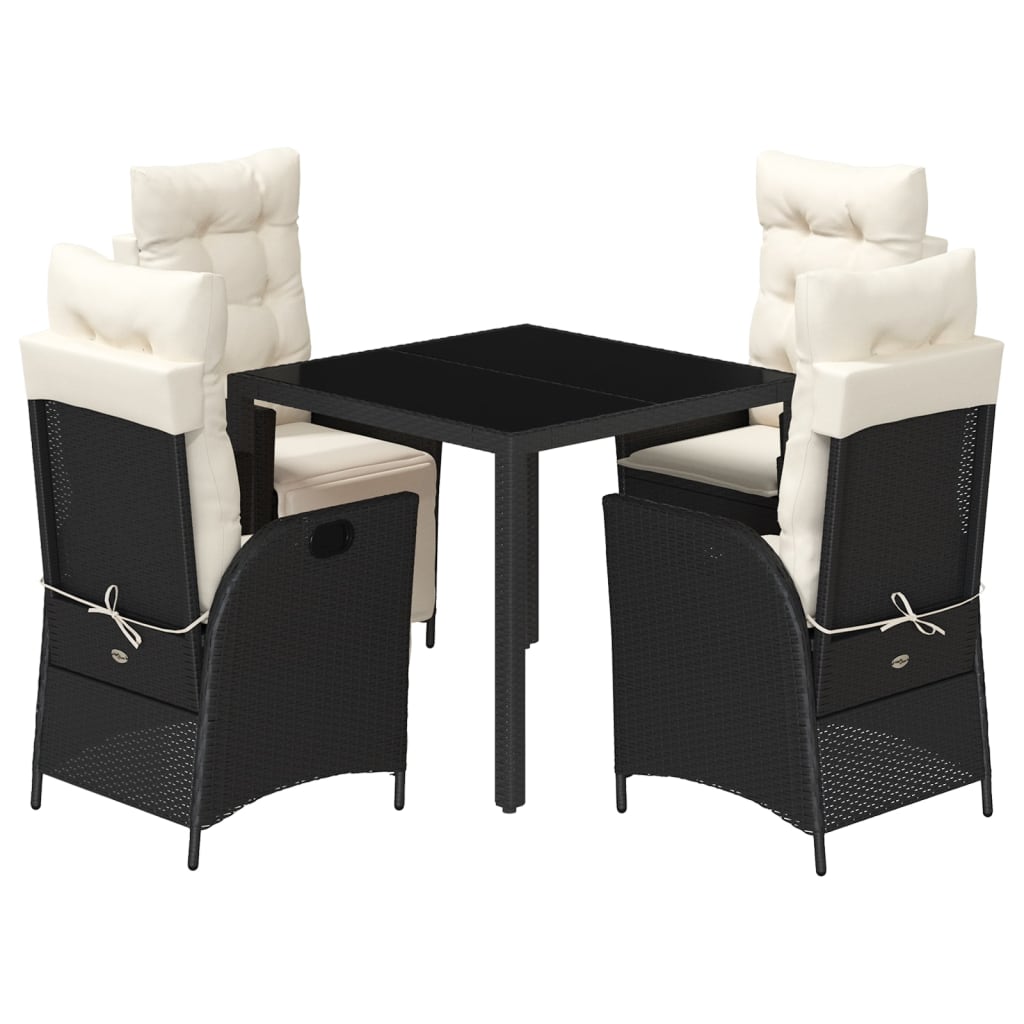 Ensemble à manger de jardin coussins 5pcs Noir Résine tressée