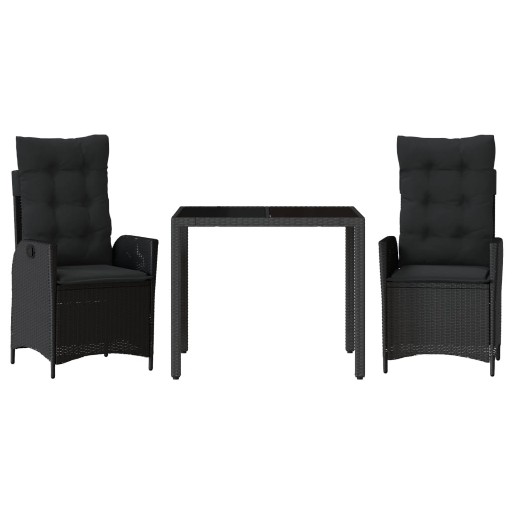 Ensemble à manger de jardin avec coussins 3 pcs Noir