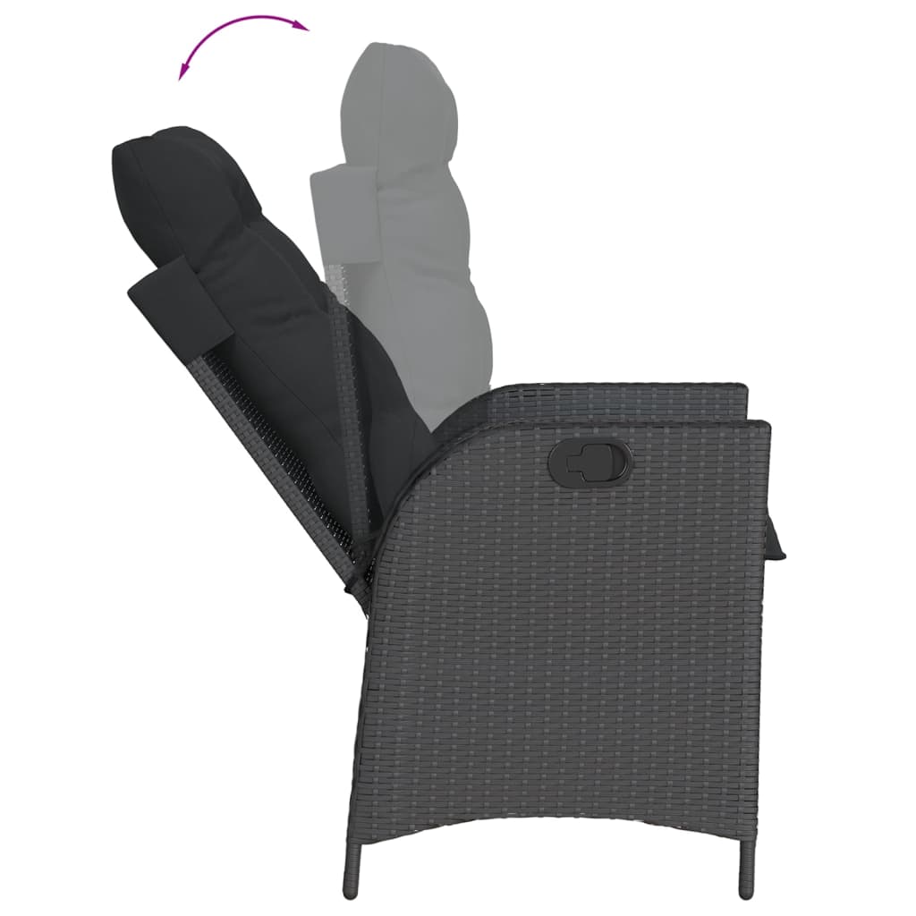 Ensemble à manger de jardin avec coussins 3 pcs Noir